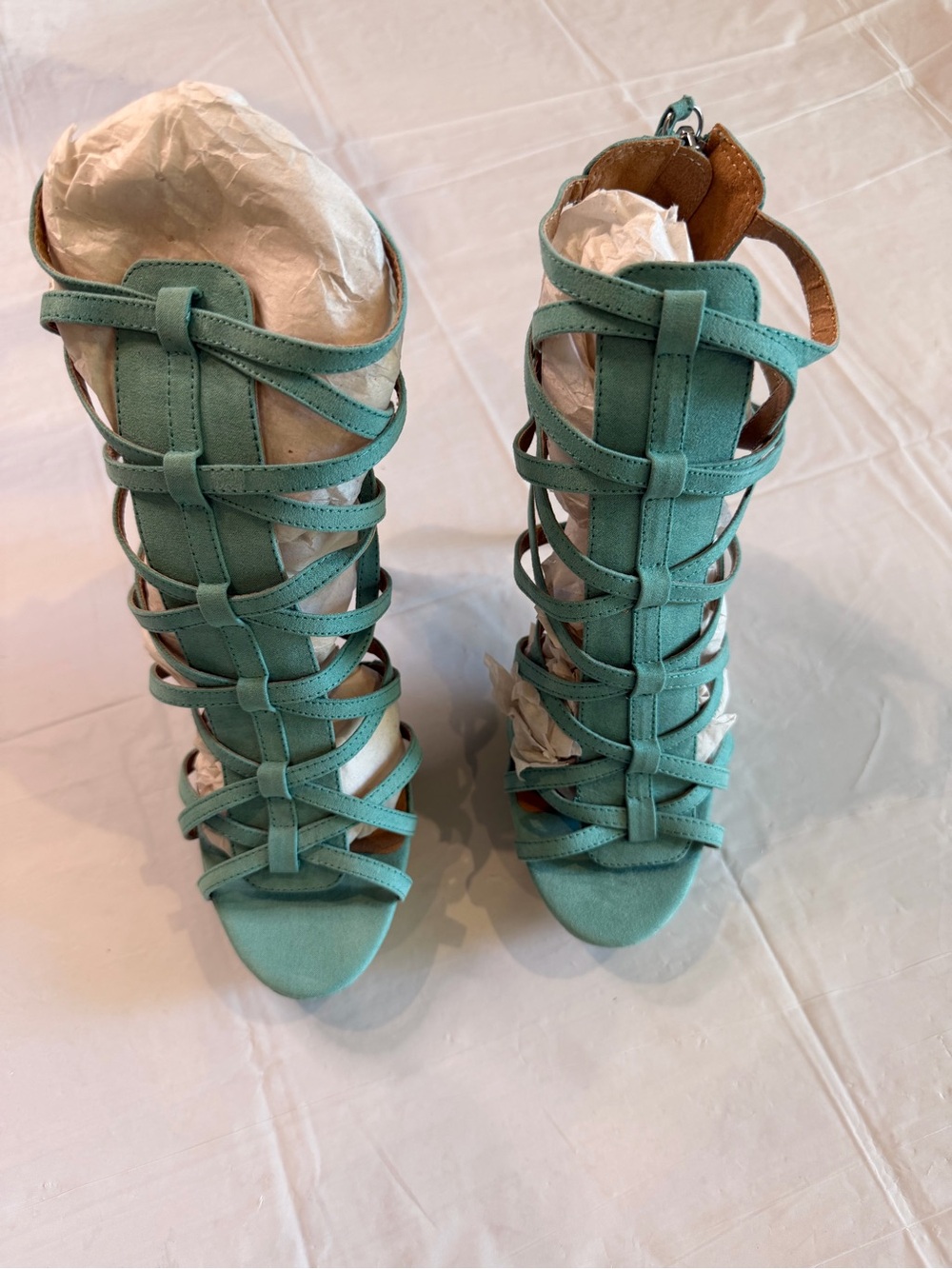 Mint Green Caged Gladiator Stiletto Heels Sandals Size 9